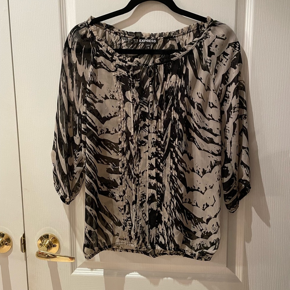 EXPRESS sheer black and taupe blouse